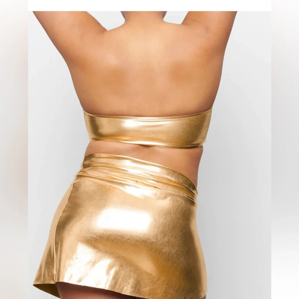 ✨SKIMS METALLIC SWIM MINI SARONG SKIRT COVER UP IN GOLD 2X